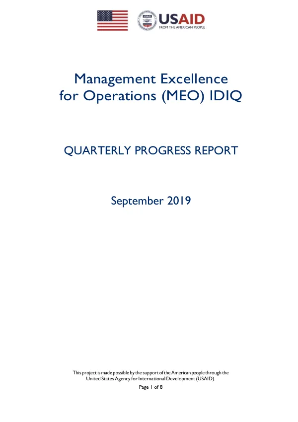Quarterly Progress Report: Management Excellence for Operations (MEO) IDIQ