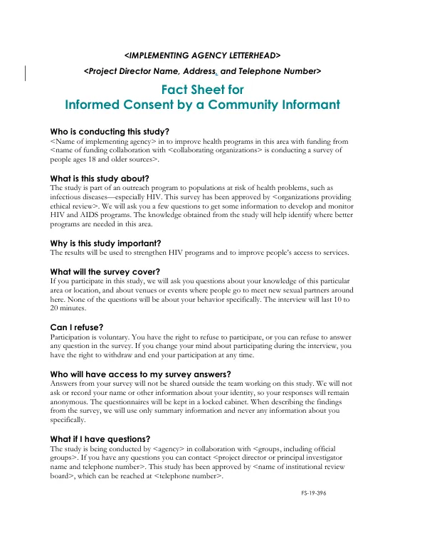 Informed Consent by a Community Informant Fact Sheet
