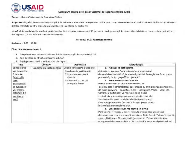 Instruirea pentru utilizarea sistemului de raportare online ORT
