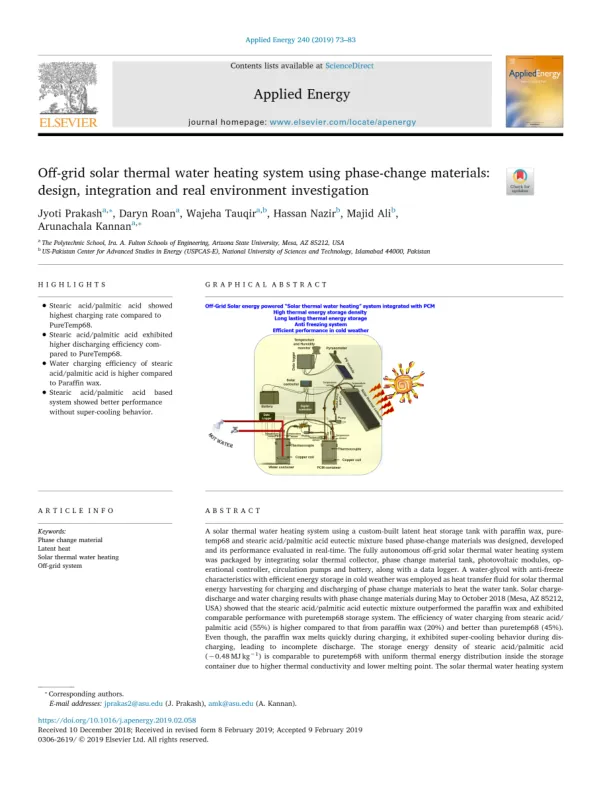 Off-grid solar thermal water heating system using phase-change materials: design, integration and real environment investigation