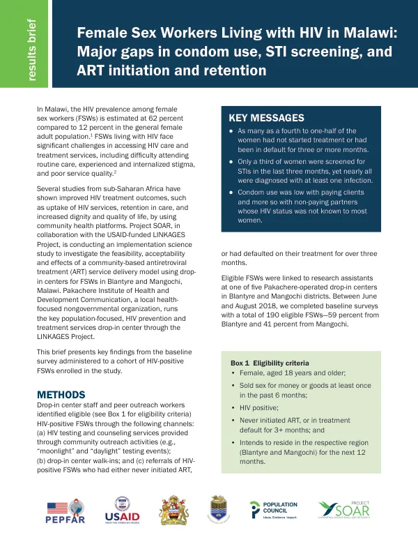 Female sex workers living with HIV in Malawi: major gaps in condom use, STI screening, and ART initiation and retention