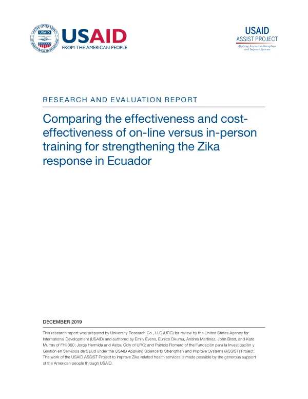 Comparing the effectiveness and cost-effectiveness of on-line versus in-person training for strengthening the Zika response in Ecuador