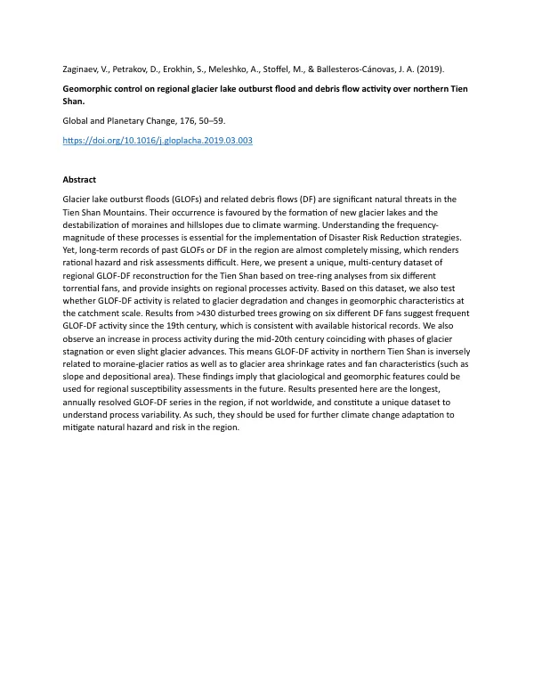 Geomorphic control on regional glacier lake outburst flood and debris flow activity over northern Tien Shan