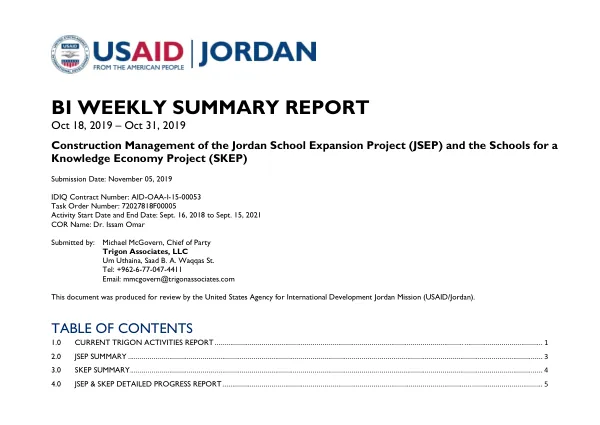 Bi-Weekly Summary Report No. 22 (18 OCT 2019 to 31 OCT 19)