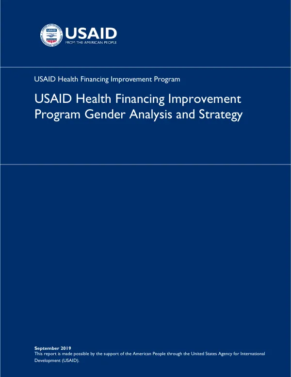 USAID Health Financing Improvement Program Gender Analysis and Strategy
