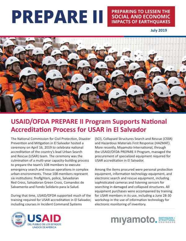 USAID/OFDA PREPARE II Program Supports National Accreditation Process for USAR in El Salvador