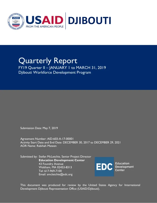 USAID/Djibouti Workforce Development Project FY19 Q2 Report