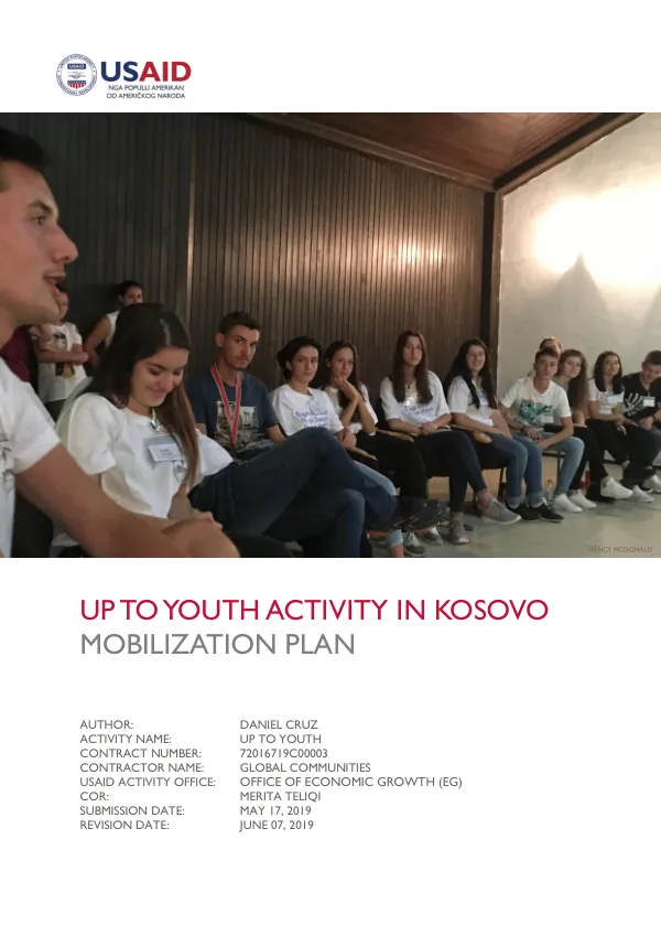 UP TO YOUTH ACTIVITY IN KOSOVO MOBILIZATION PLAN