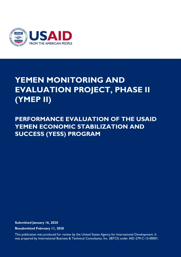 Yemen monitoring and evaluation project, phase II (YMEP II) : performance evaluation of the USAID Yemen economic stabilization and success (YESS) program