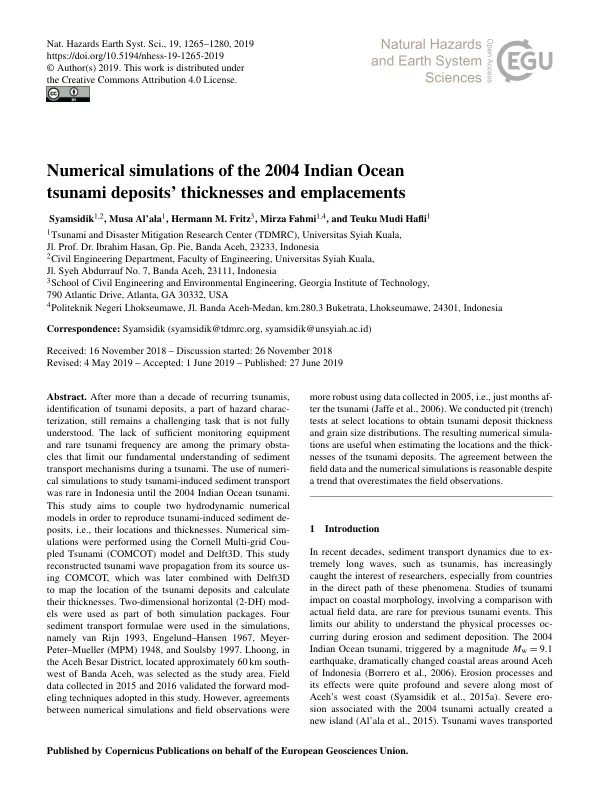 Numerical simulations of the 2004 Indian Ocean tsunami deposits' thicknesses and emplacements