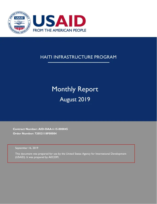 Haiti Infrastructure Program August 2019 Monthly Report