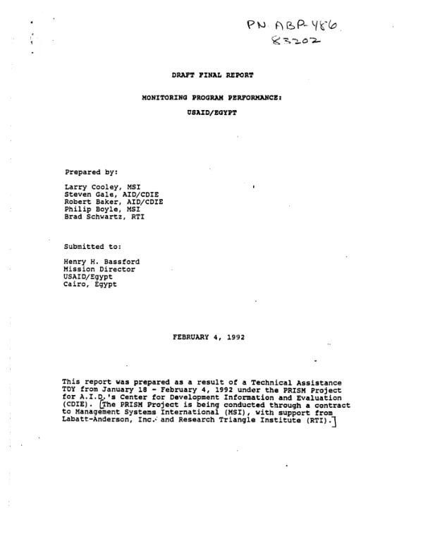 Draft final report : monitoring program performance : USAID/Egypt