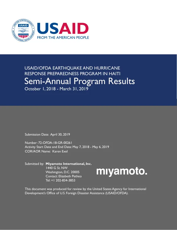 USAID/OFDA Earthquake and Hurricane Response Preparedness Program in Haiti