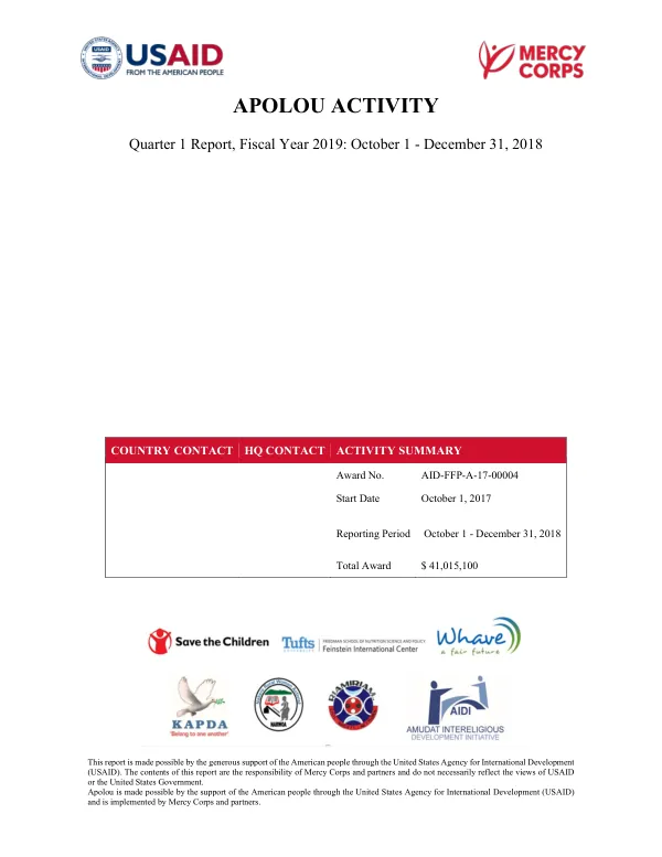 Quarter 1 Report, Fiscal Year 2019: October 1 - December 31, 2018