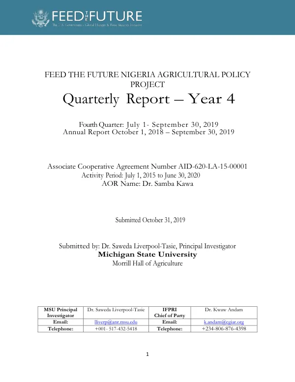 FEED THE FUTURE NIGERIA AGRICULTURAL POLICY PROJECT. Year 4 Qr and Annual