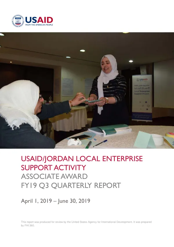 FY19 Q3 QUARTERLY REPORT: USAID/Jordan Local Enterprise Support Activity