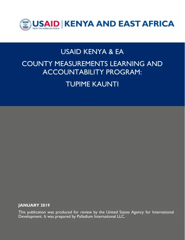 USAID/KENYA & EA TUPIME KAUNTI PROGRESS REPORT FOR Q1 FY 2019