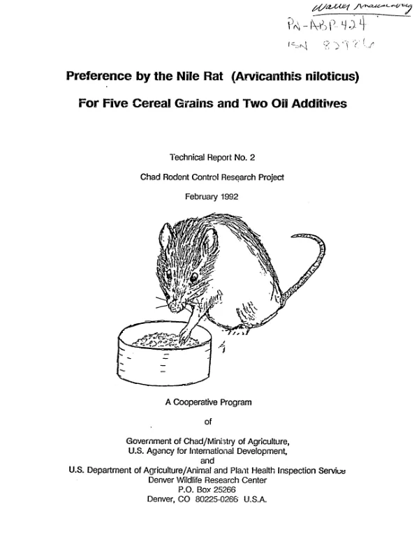Preference by the Nile rat (Arvincanthis niloticus) for five cereal grains and two oil additives