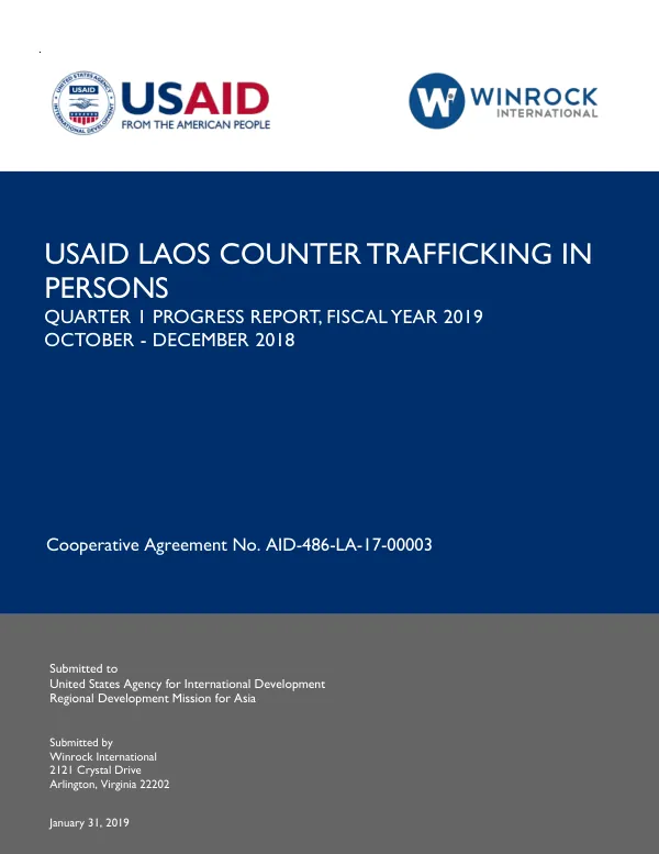 USAID Laos COUNTER TRAFFICKING IN PERSONS QUARTER 1 PROGRESS REPORT, FISCAL YEAR 2019