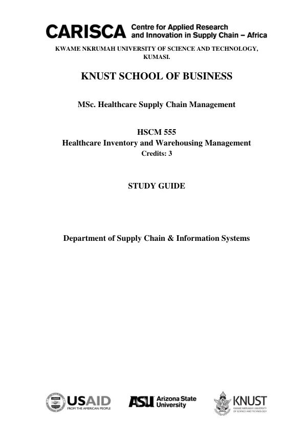 MSc. Healthcare Supply Chain Management Study Guide: HSCM 555 Healthcare Inventory and Warehousing Management