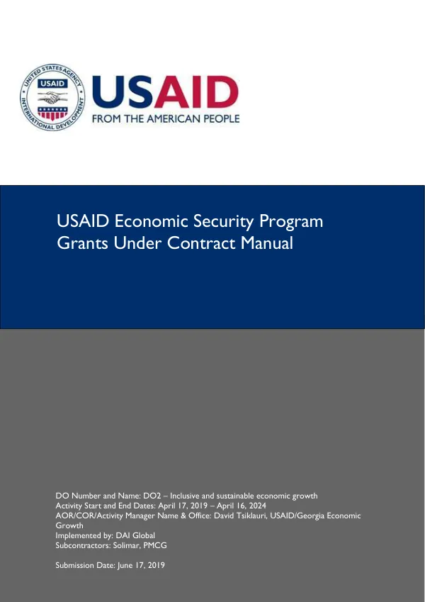 USAID Economic Security Program – Grants Under Contract Manual