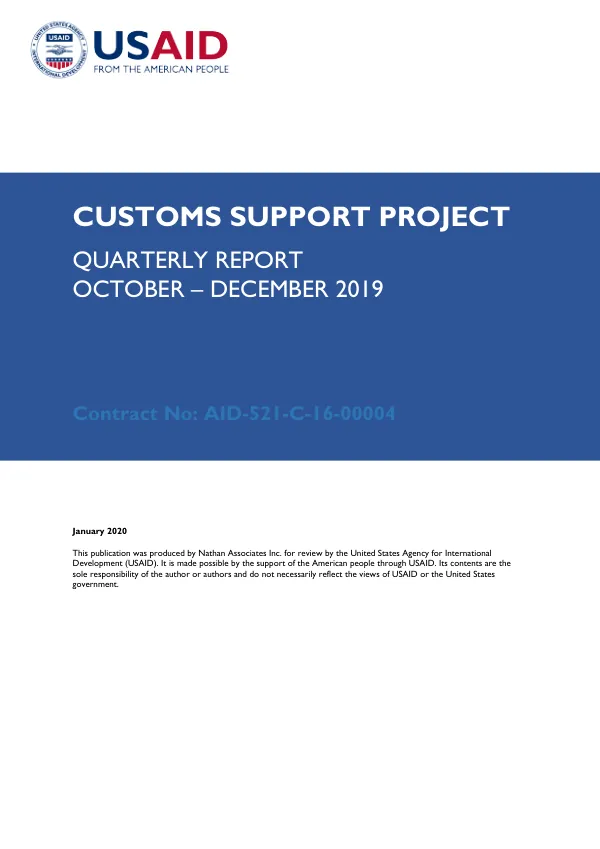 Customs Support Project Quarterly Report October – December 2019