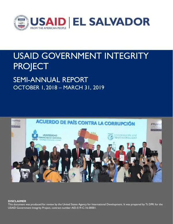 USAID Government Integrity Project Semi-Annual Report October 1, 2018 – March 31, 2019