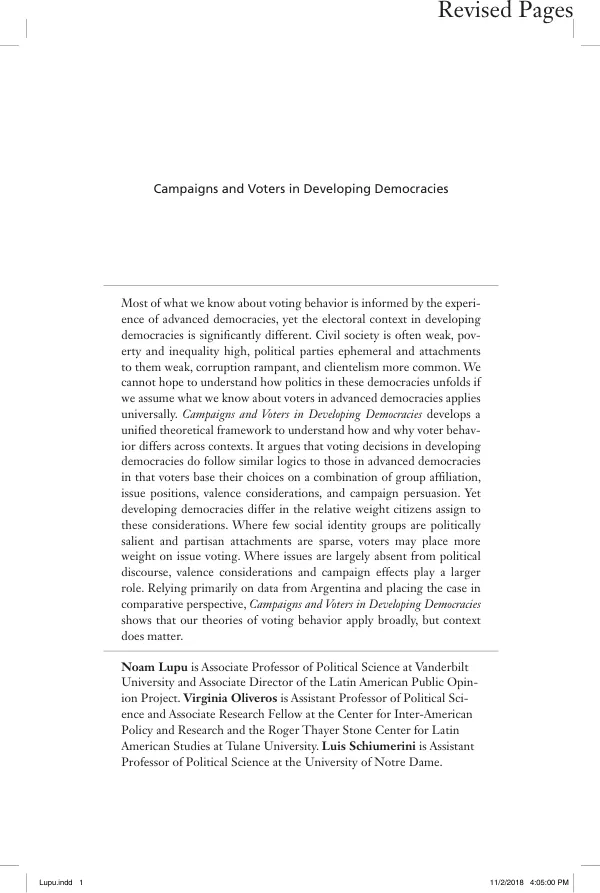 Campaigns and Voters in Developing Democracies: Argentina in Comparative Perspective