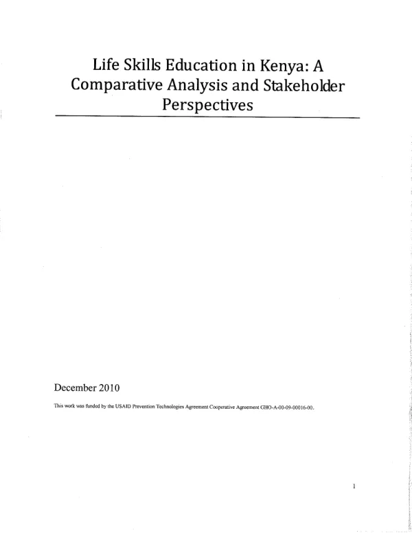 Life skills education in Kenya: a comparative analysis and stakeholder perspectives