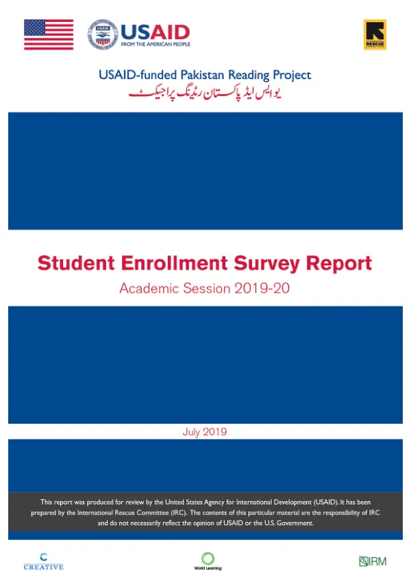 Student Enrollment Survey Report 2019: USAID-funded Pakistan Reading Project