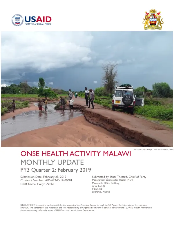 Monthly Update: ONSE Health Activity Malawi, PY3 Quarter 2: February 2019
