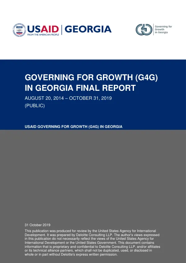 USAID | GOVERNING FOR GROWTH (G4G) IN GEORGIA FINAL REPORT