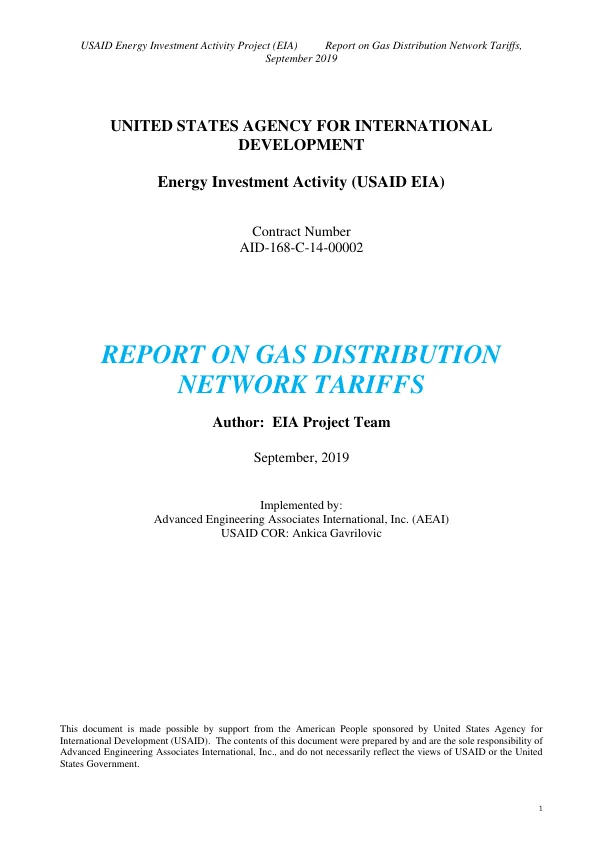 Report on Gas Distribution Network Tariffs