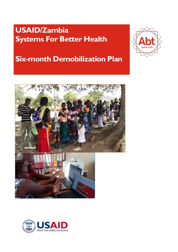 Six-month Demobilization Plan for USAID Systems for Better Health Program