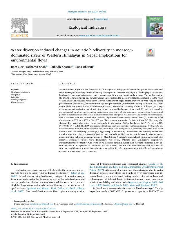 Water Induced Changes in Aquatic Biodiversity in Monsoon-Dominated Rivers of Western Himalayas in Nepal: Implications for Environmental Flows
