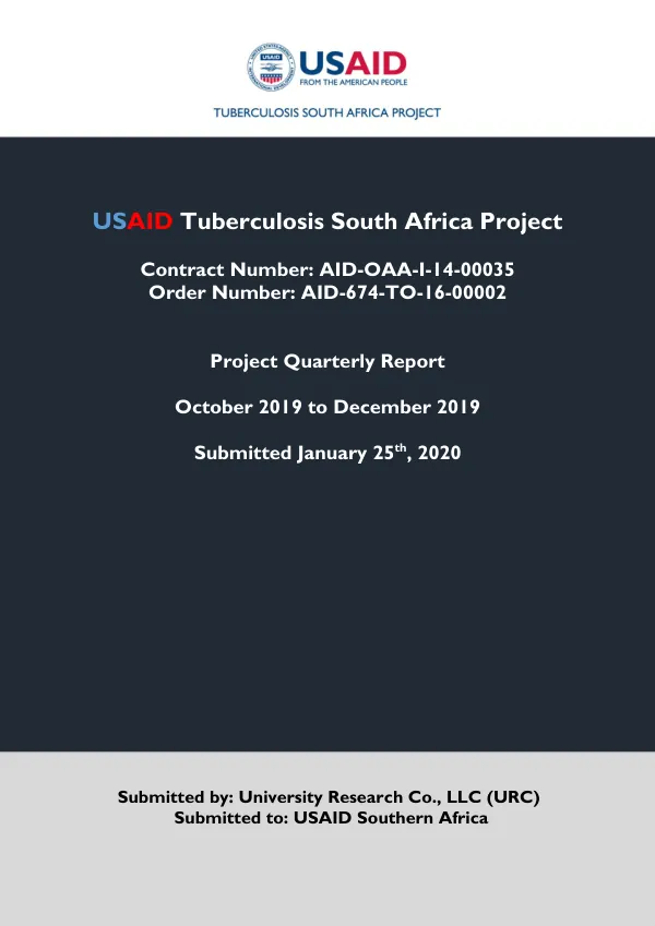 USAID Tuberculosis South Africa Project - Project Quarterly Report: October 2019 to December 2019