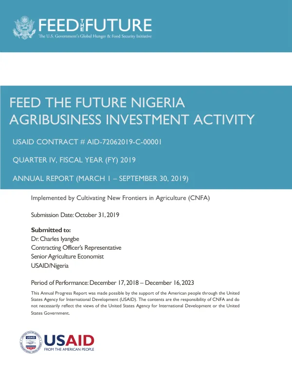 Feed the Future Nigeria Agribusiness Investment Activity Annual Report Y1