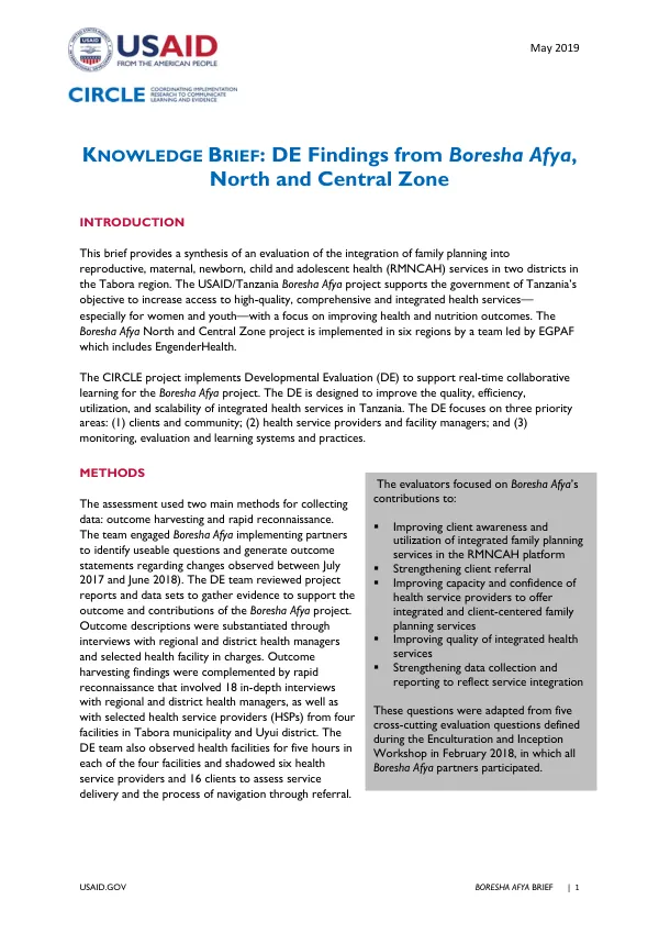 Boresha Afya Brief: Findings from Boresha Afya, North and Central Zone