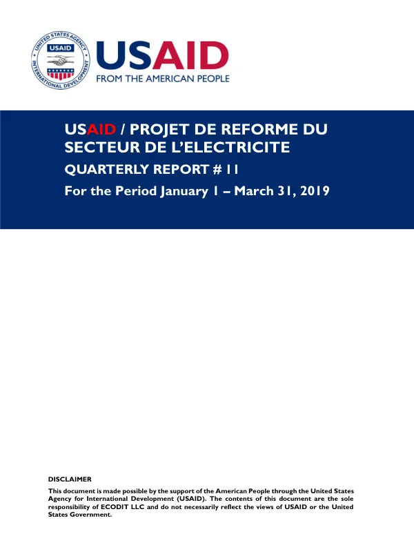 USAID/Projet de Reforme du Secteure de L'Electricite for the Period January 1 - March 31, 2019