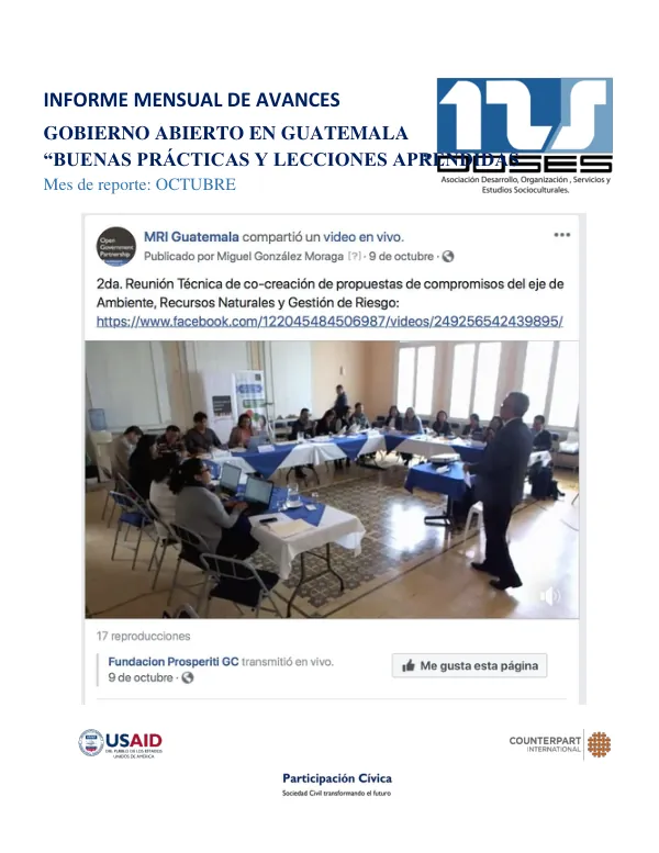 Informe Mensual de Avances: Gobierno Abierto en Guatemala