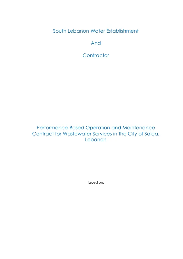 Performance-Based Operation and Maintenance Contract for Wastewater Services in the City of Saida, Lebanon
