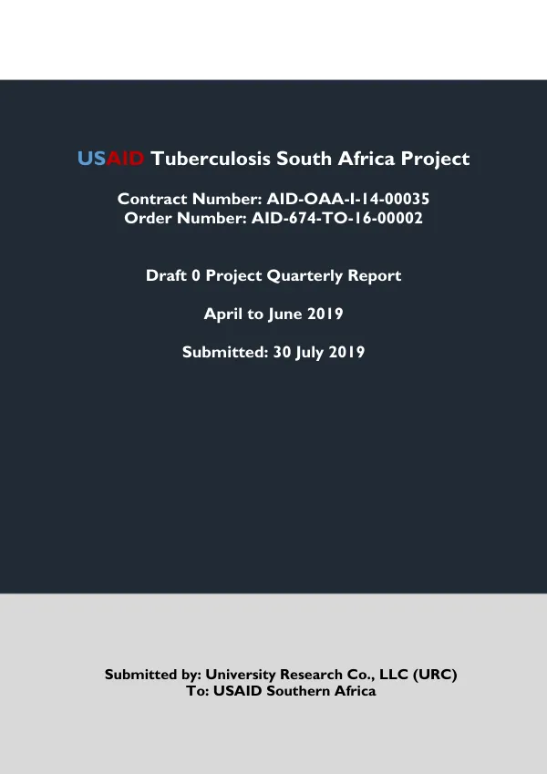 USAID Tuberculosis South Africa Project – Quarterly Report 2 January to March 2019
