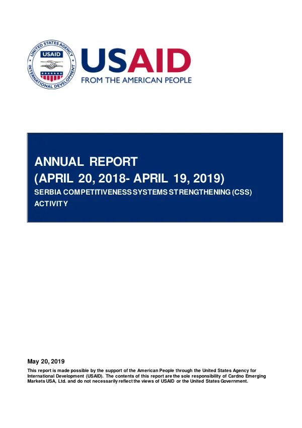 Serbia Competitiveness Systems Strengthening (CSS) Activity Annual Report Y2