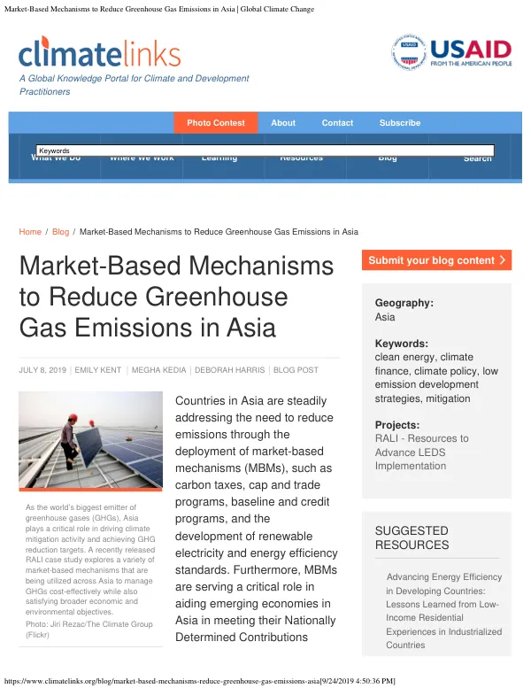 Market-Based Mechanisms to Reduce Greenhouse Gas Emissions in Asia | Global Climate Change