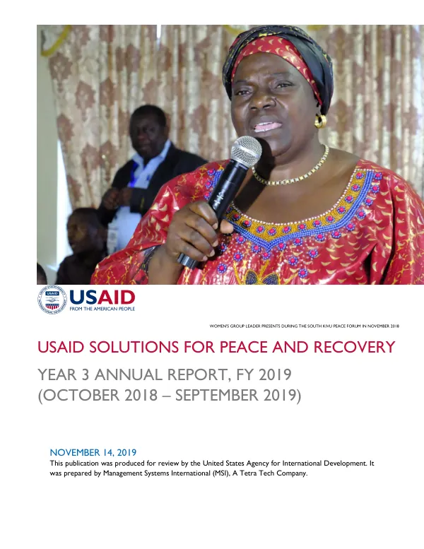 USAID Solutions for Peace and Recovery Year 3 Annual Report, FY 2019