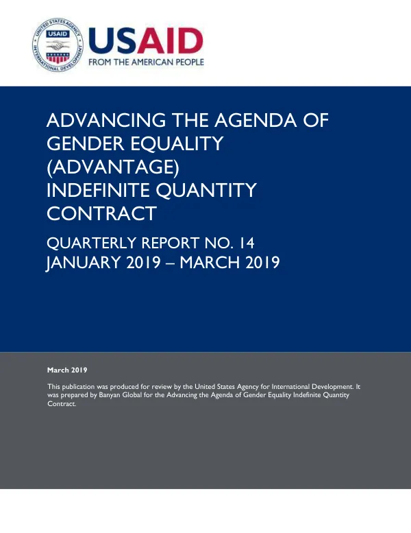 Quarterly Report No. 14: Advancing the Agenda of Gender Equality Indefinite Quantity Contract