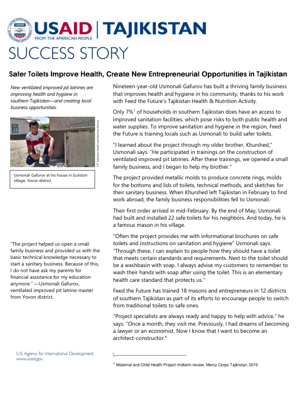 Safer Toilets Improve Health, Create New Entrepreneurial Opportunities in Tajikistan