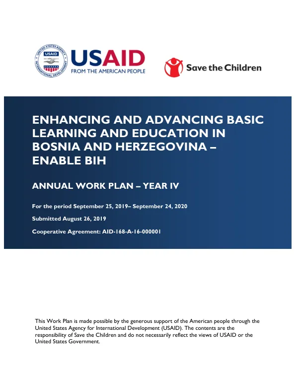 Enhancing and Advancing Basic Learning and Education in Bosnia and Herzegovina – ENABLE BIH Annual Work Plan – Year IV
