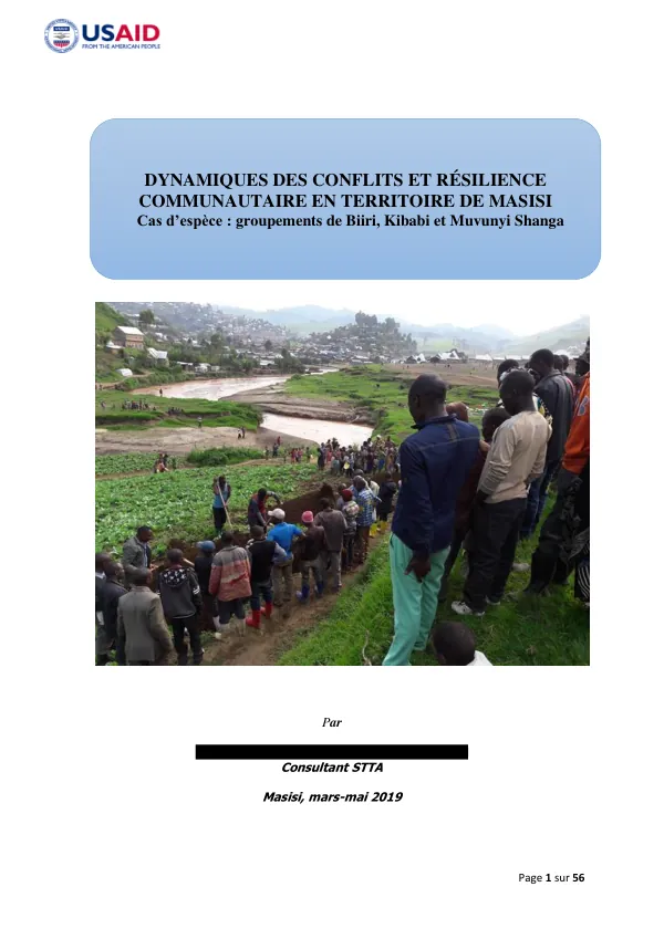 DYNAMIQUES DES CONFLITS ET RÉSILIENCE COMMUNAUTAIRE EN TERRITOIRE DE MASISI