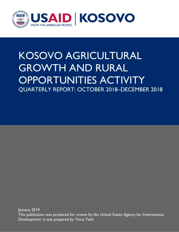 Kosovo AGRO FY2019 Quarter 1 Report
